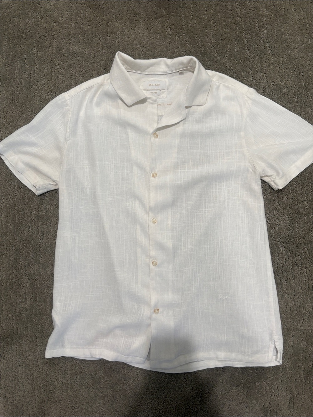 Men's White Short-Sleeve Linen Blend Button-Down Shirt